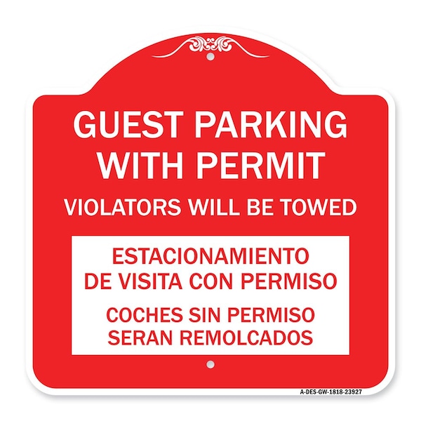 Signmission Guest Parking with Permit Violators Will Be Towed Estacionamento De Visita Con Permis, RW-1818-23927 A-DES-RW-1818-23927 - main
